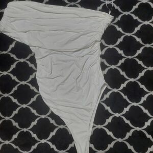 NWT Astr White One-Shoulder Bodysuit Shirred Top XL